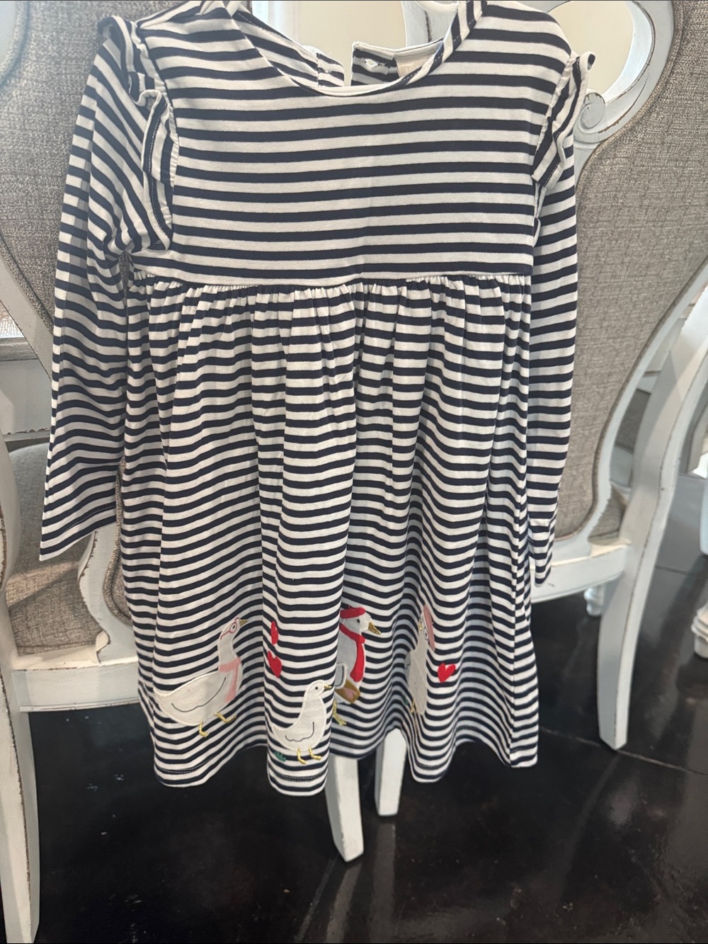 John Lewis Striped navy and White Long-Sleeve Kids Dress with duck Appliqué